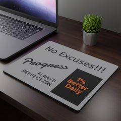 Motivational Mouse Pad for Office, No Excuses Desk Accessory, Progress Daily Inspiration, Gift for Students and Adults, Work from Home Decor